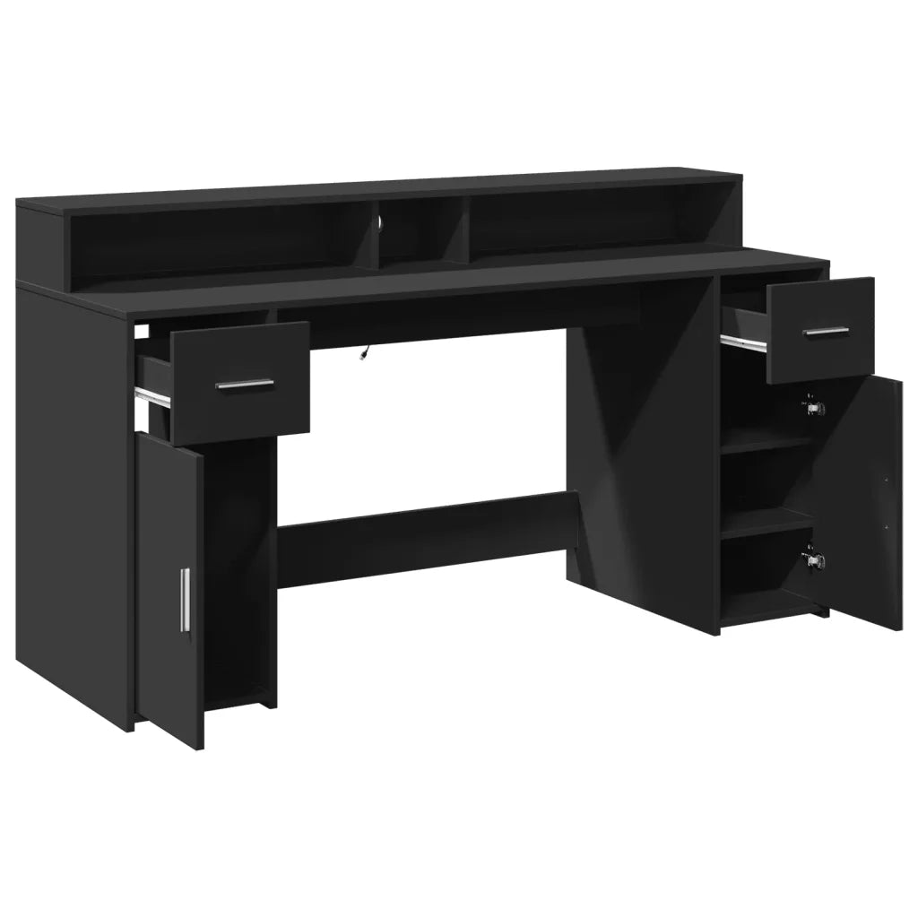 vidaXL Scrivania con Luci LED Nera 160x55x91 cm in Legno Multistrato