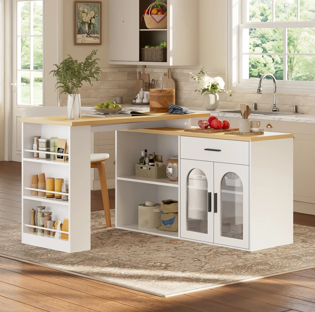 Isola da cucina girevole con piano estensibile e contenitore