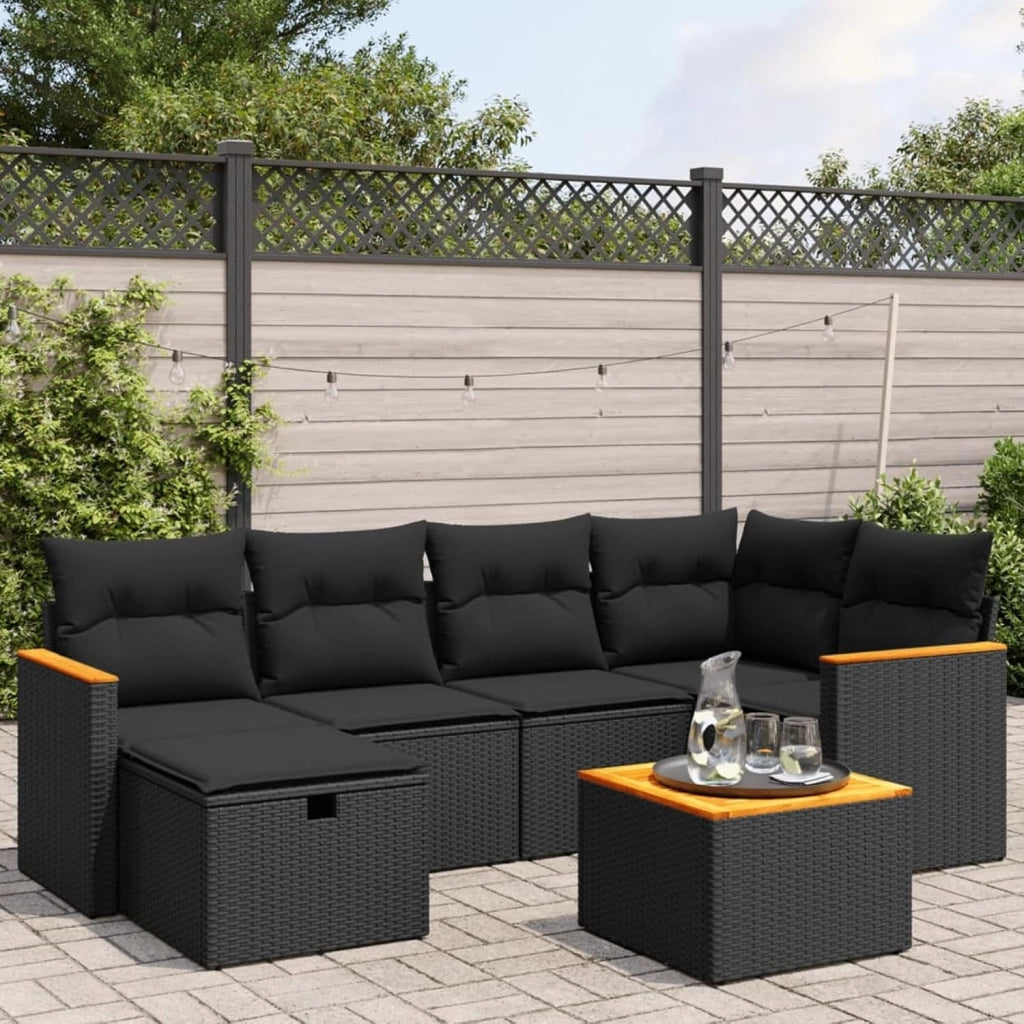 Set da pranzo da giardino 7 pezzi e cuscini in rattan sintetico nero, Set Tavolo e Sedie Giardino, Tavolo e Sedie Terrazza, Mobili da Giardino Esterno, Set di Mobili Da Giardino - 3265304