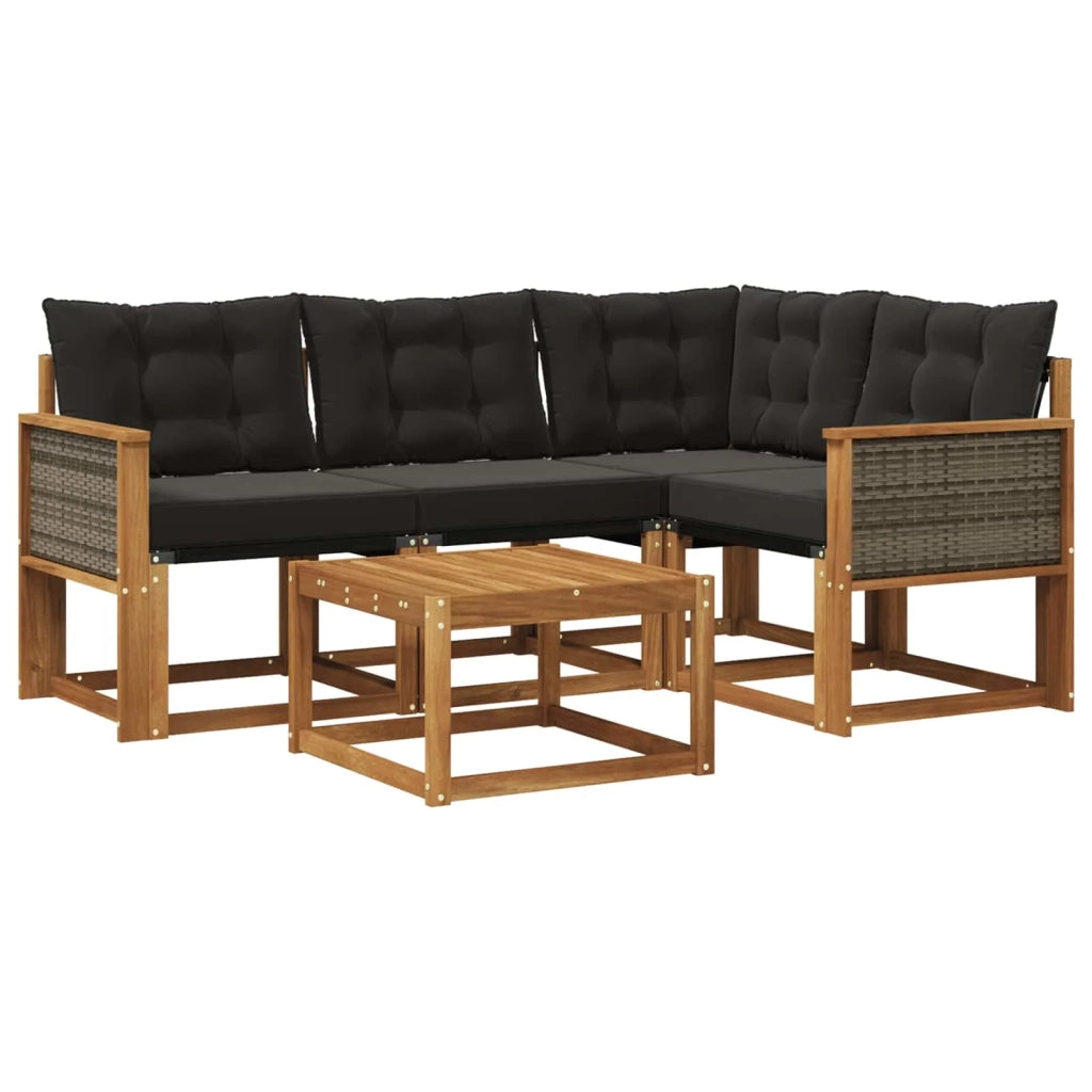 Set di divani da esterno con cuscino 5 pcs Naturale e Nero