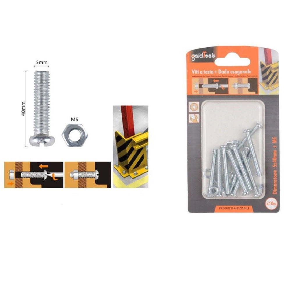 Trade Shop - Set 10pz Viti Vite Testa A Croce Tonda 5 X 40mm Con Dadi Dado Esagonale M5 90971 -