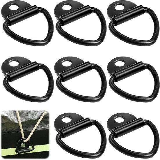 Set di 8 anelli di fissaggio, anelli di fissaggio a V per il fissaggio sicuro di carichi fino a 450 kg, occhi di fissaggio in acciaio inox per uso in auto, kayak e rimorchi (nero)