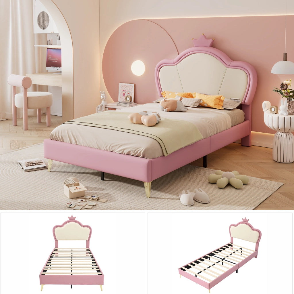 Letto singolo imbottito per bambini rosa e bianco 90x200 cm