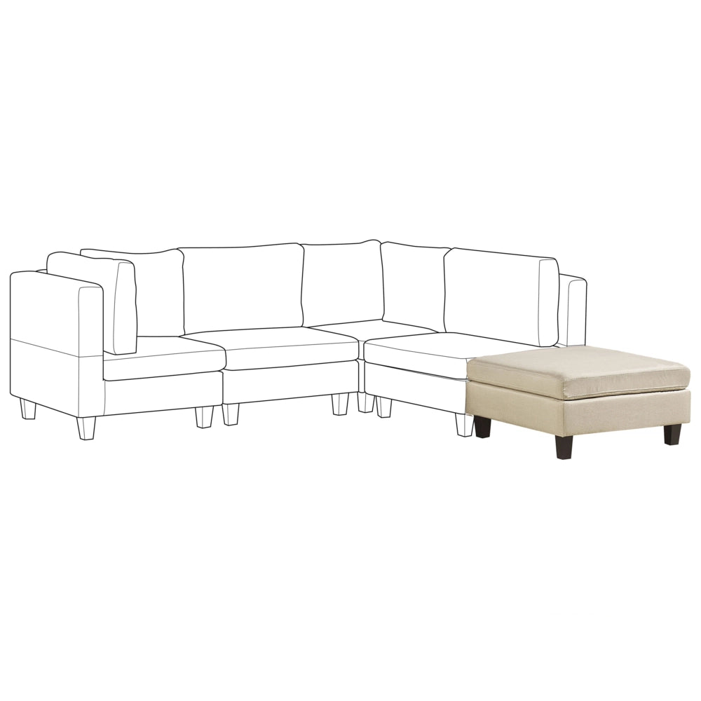 Pouf Poggiapiedi Tessuto Beige Imbottito Quadrato Minimalista Moderno