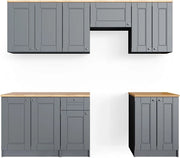 Mobile da cucina Bergamo, Grigio nobile, 240 cm, PL Goldkraft, con moduli posizionabili variabilmente per una personalizzazione individuale