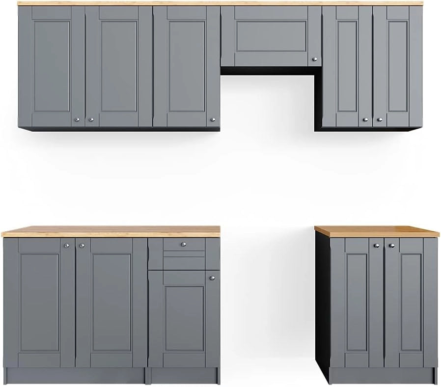 Mobile da cucina Bergamo, Grigio nobile, 240 cm, PL Goldkraft, con moduli posizionabili variabilmente per una personalizzazione individuale