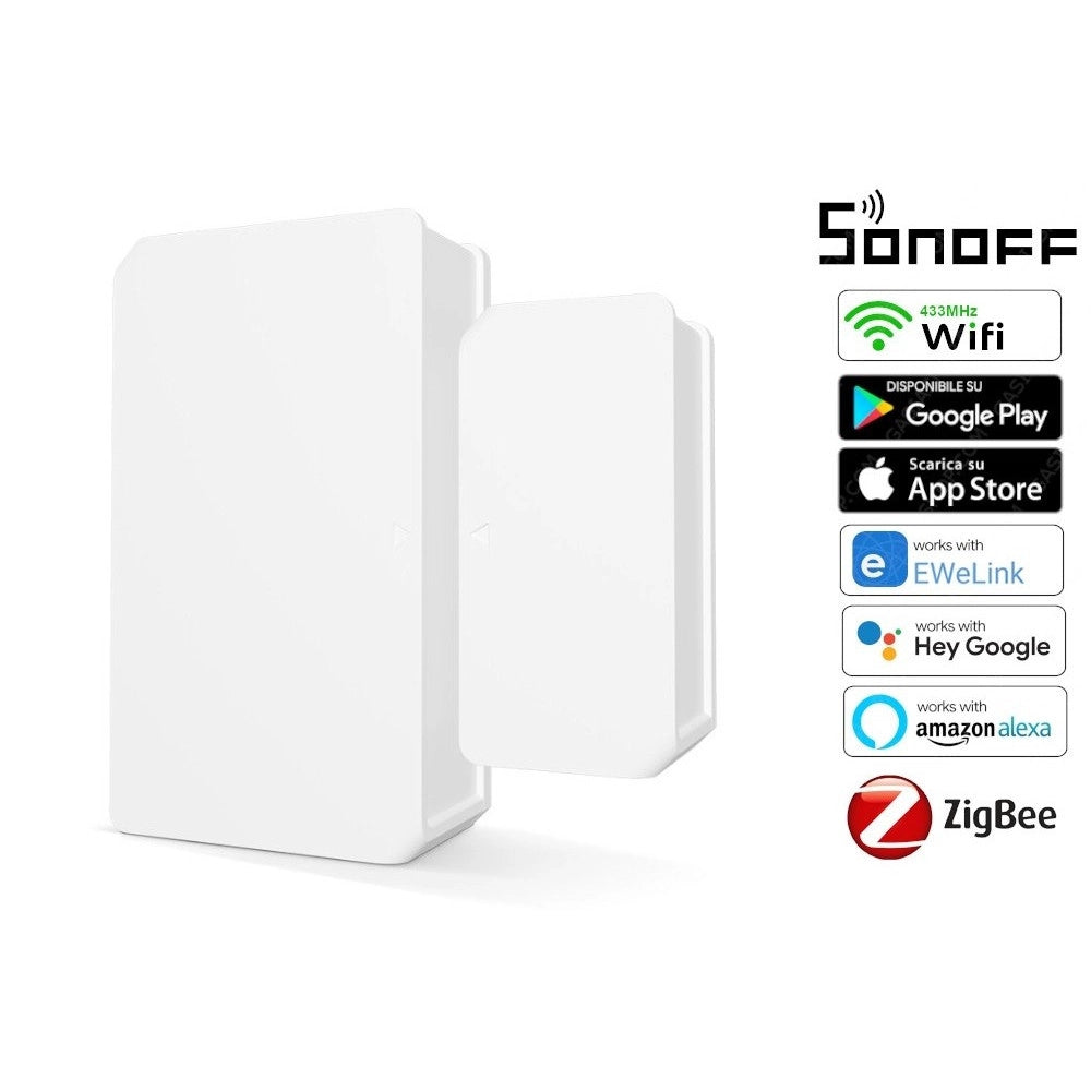 Trade Shop - Sensore Contatto Magnetico Porte Finestre Wifi 433mhz Zigbee Smart Sonoff Snzb-04 -