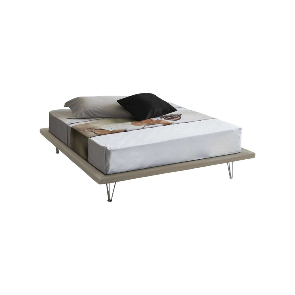 Letto matrimoniale Pietersite, Letto fisso in tessuto con piedini, Made in Italy, adatto per materasso cm 160x200, Beige