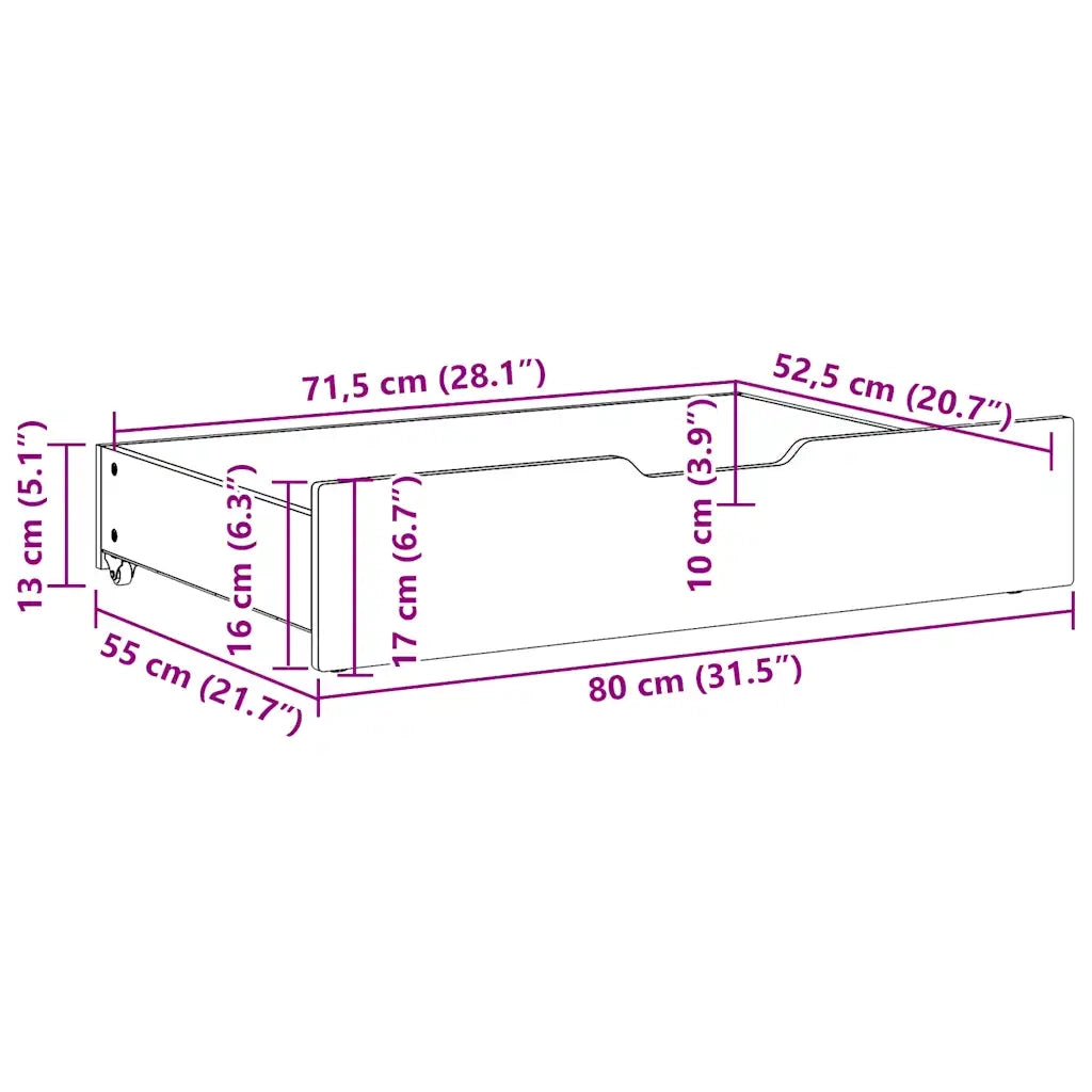 Cassettoni per Letto 2pz Marrone Cera 80x55x17 cm Legno di Pino 850931