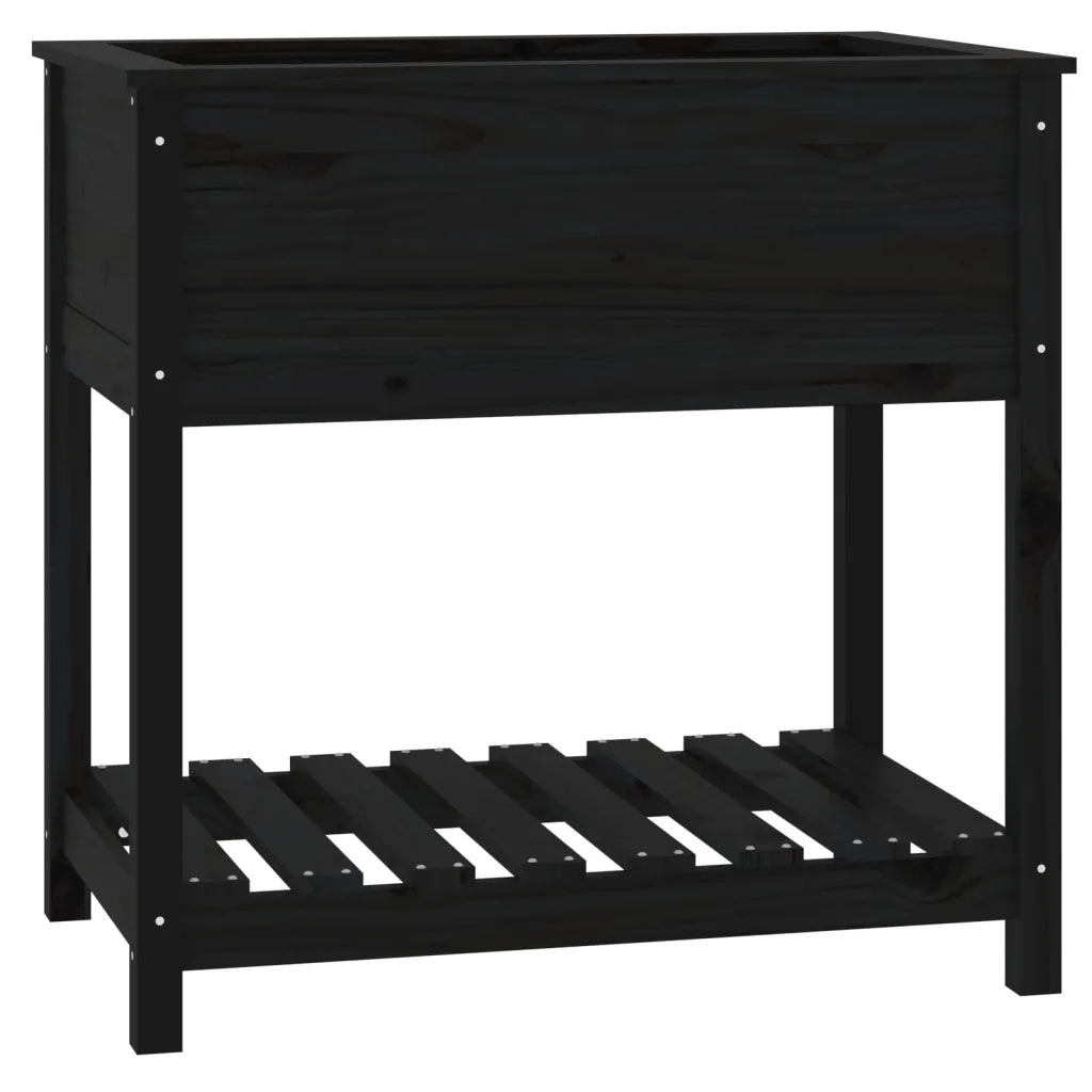 Fioriera con Mensola-Vaso con Ripiano-Contenitore per Piante Nera 82,5x54x81 cm Legno Massello di Pino