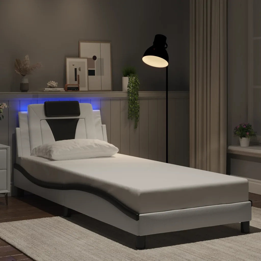 Giroletto Viana con LED senza Materasso-Struttura Letto Bianco e Nero 90x190 cm