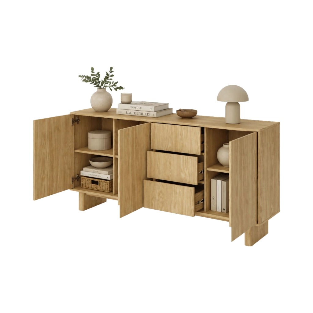 Madia Hasilo, Credenza 3 Cassetti, 183x38x83h cm Marrone Rovere