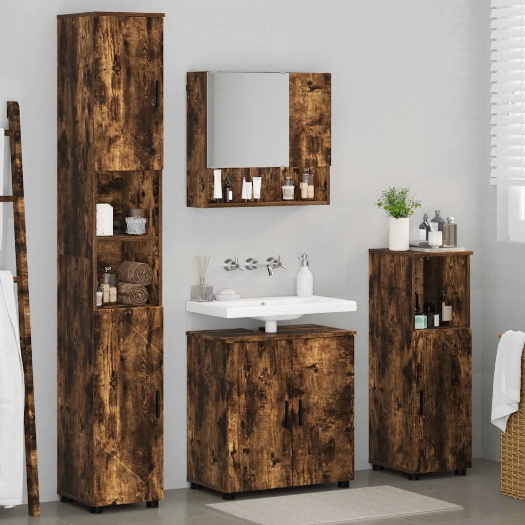 Set di mobili per il bagno Montaggio a parete 4 pcs Rovere fumé
