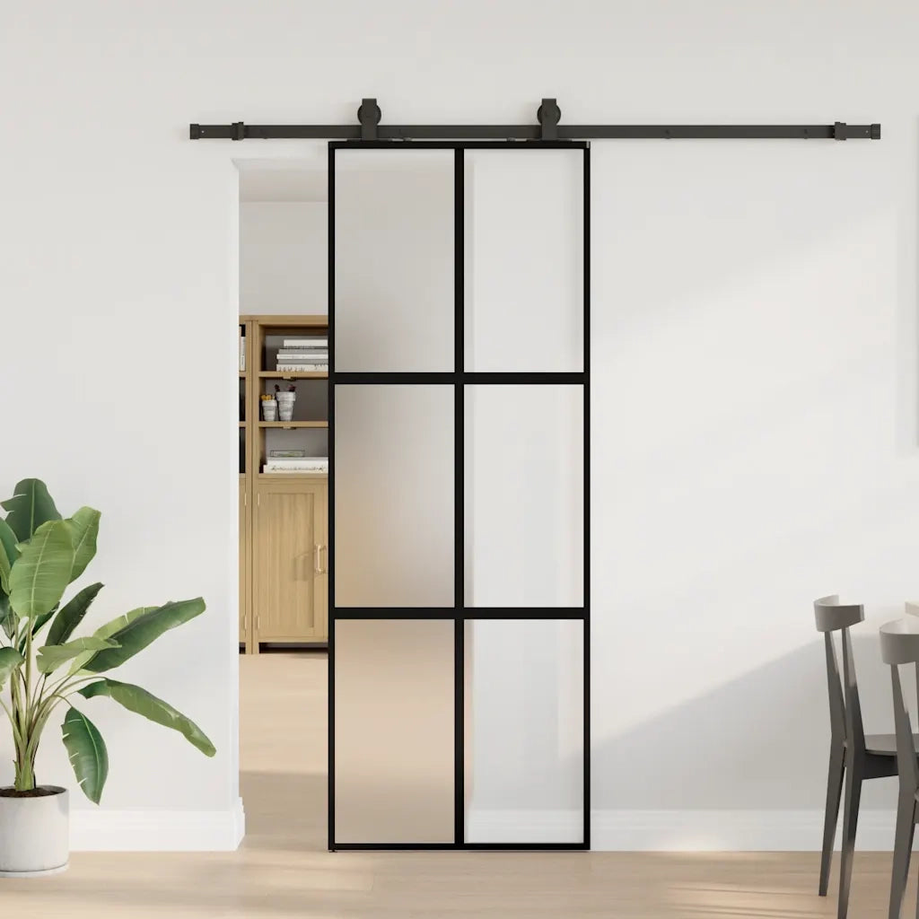 Porta Scorrevole Set Ferramenta Nera 76x205 cm Vetro Temperato 3375880