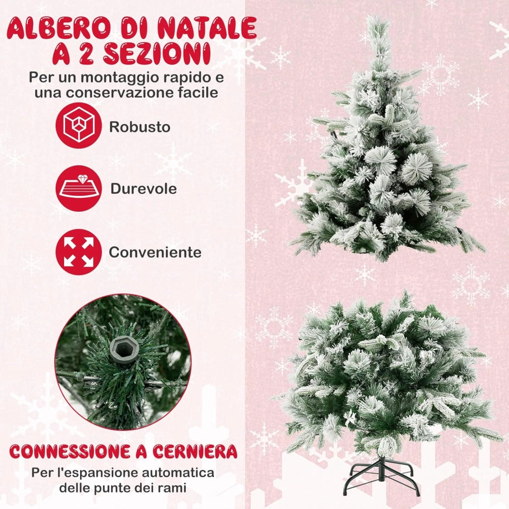 Albero di Natale Innevato136/186/215 cm, Albero di Natale con 150/250/300 Luci LED Bianco Caldo, 384/752/1096 Punte di Ramo Miste e Aghi di Pino per Casa e Ufficio (136 cm)