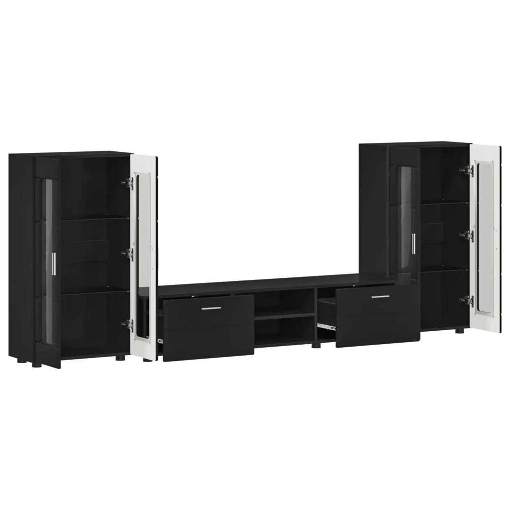 Set mobile TV con cassetto FLORIN 3 pz | Armadietto TV | Mobile Porta TV Nero Legno multistrato