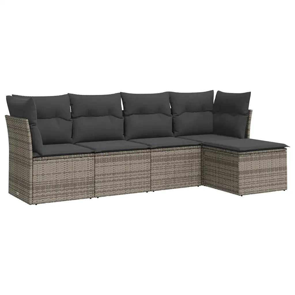 Set Divano da Giardino 5 pz | Set Salotto da Giardino con Cuscini Grigio in Polyrattan