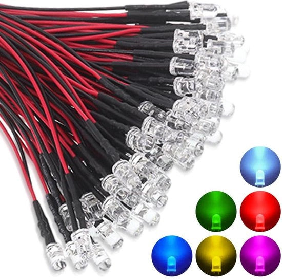100 pezzi di LED 12 V 3 mm - luce bianca - 20 cm - con supporti di montaggio - per modellismo e decorazione DIY.