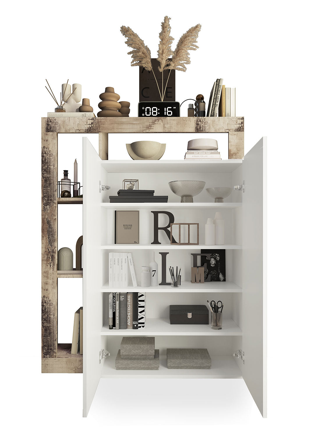 Mobile Multiuso 2 Ante con 5 Ripiani 109x30x138,5 cm Hamburg Bianco Lucido e Pero