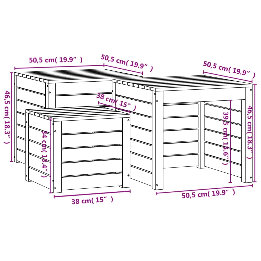 Set di 3 contenitori da giardino in legno massello di pino grigi 02_0013176