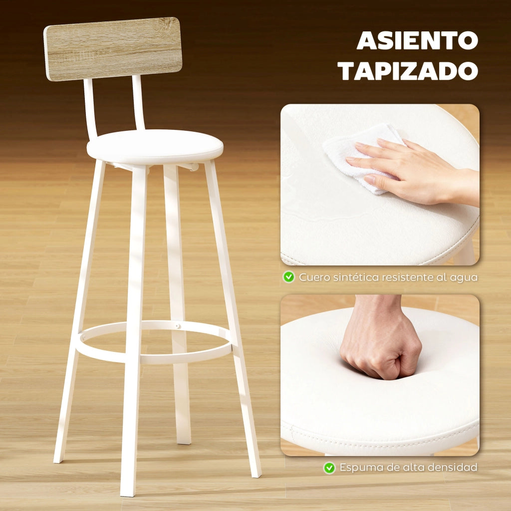 Sgabello da Cucina con Schienale ¨C zephmum ¨C Naturale e Bianco 75,5 cm