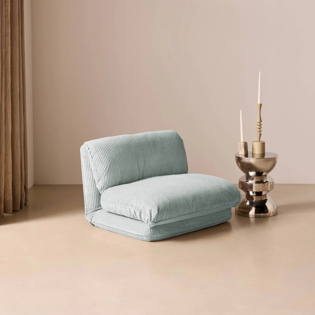 Poltrona letto convertibile velluto a coste grosse coste, blu chiaro