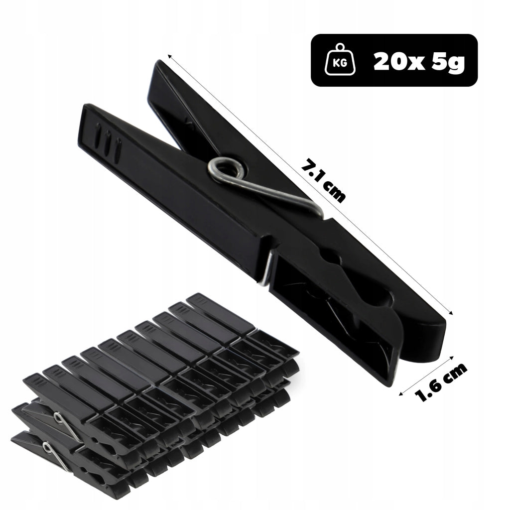 Mollette per bucato KADAX, fermagli per vestiti, nere resistenti, 20 pezzi