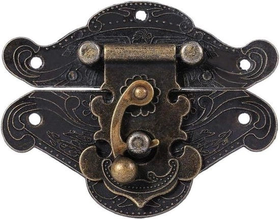 Chiusura hang a molla in bron antica per cassetti mini - piastra di chiusura per cassetti in legno - 38 x 29 mm.