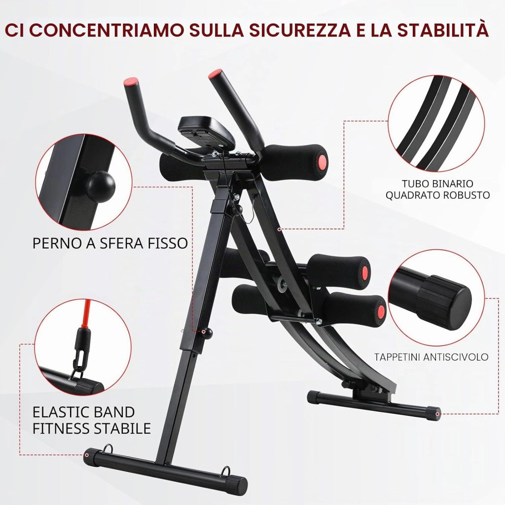Panca per Addominali Pieghevole, AB Trainer, Panca Palestra Pieghevole, Salvaspazio, 4 Livelli di Resistenza, Trainer Addominale per casa, con Monitor LCD, peso Utente fino a 120 kg