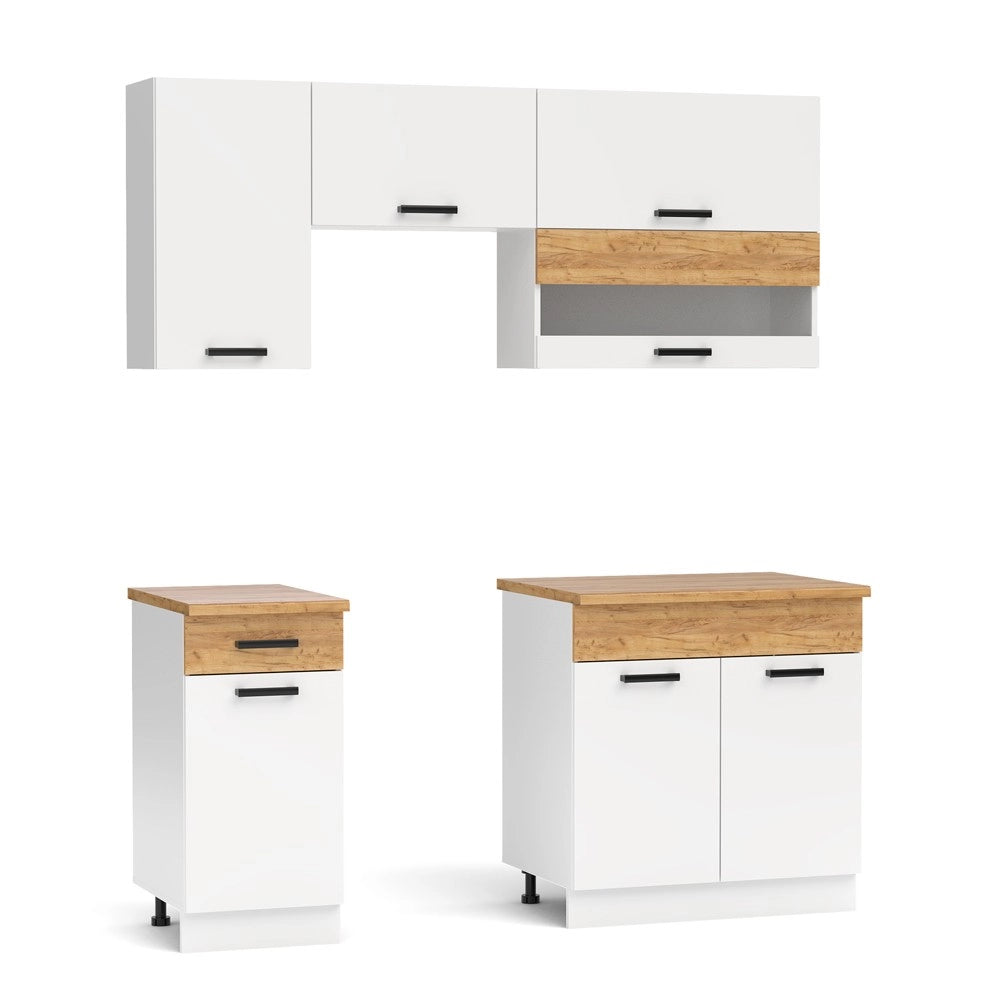 Cucina monoblocco Nina 180 cm bianco e rovere senza elettrodomestici
