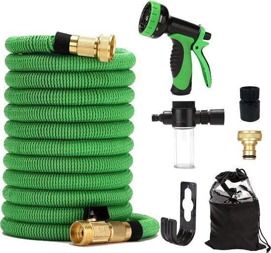 Serpentino estensibile per giardino 15 m - 30 m - 45 m | Impronta libera e resistente alla corrosione | 9 modalità di irrigazione | Per prato e autolavaggio