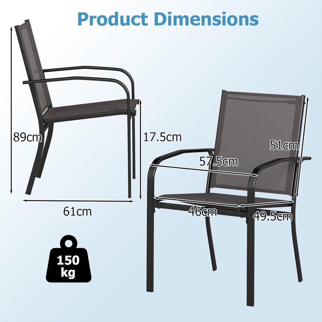 2/4 sedie da giardino impilabili, sedie da pranzo con schienale alto e braccioli, sedie da balcone con struttura in metallo, materiale traspirante, per giardino, terrazza, balcone, 62,5 x 58,5