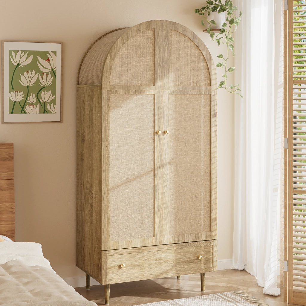 Armadio 79x50x175 cm con ampio spazio interno e cassetti in MDF rovere