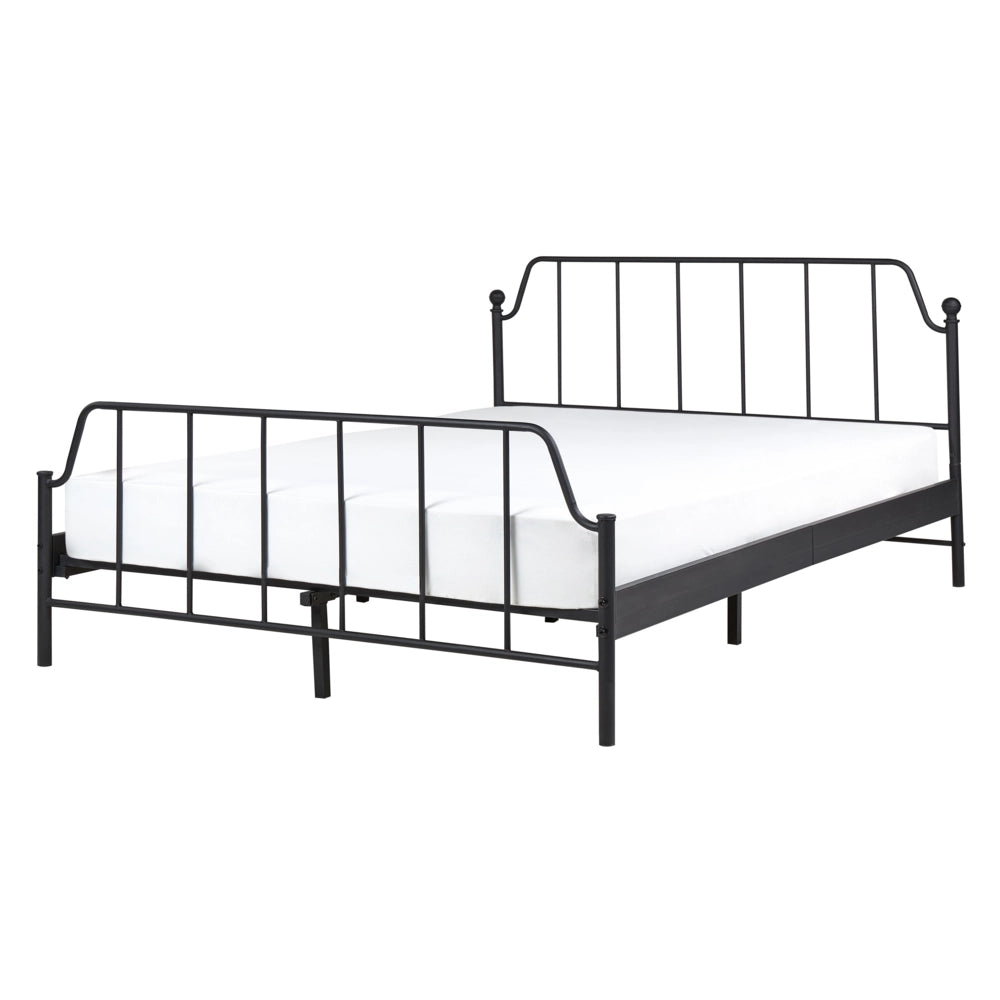 Letto matrimoniale con rete a doghe in legno di pioppo e struttura metallo nero 140 x 200 cm Camera da letto minimalista industriale