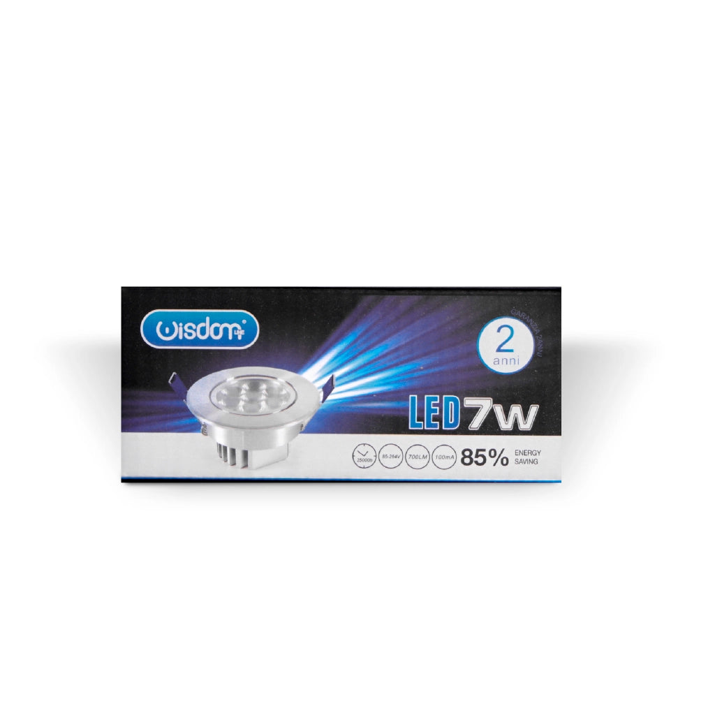 Faretto da incasso orientabile con vetro trasparente 7w 3000K luce calda