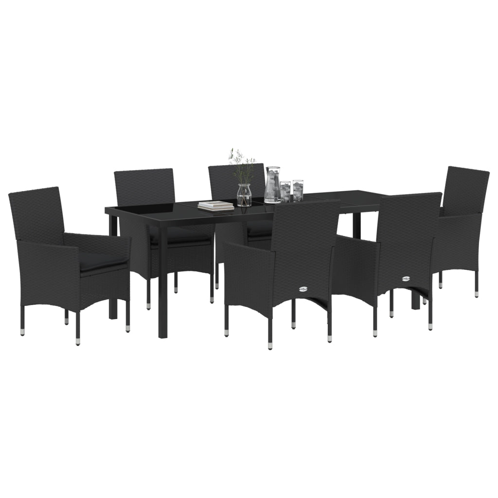 Set pranzo giardino  a 7 pezzi con cuscini Rattan Poliestere Nero