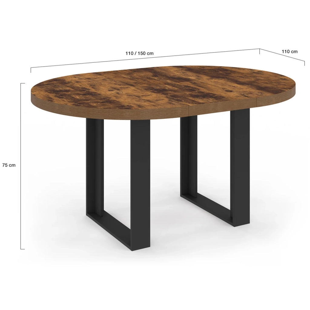IDMarket - Tavolo da pranzo rotondo allungabile PHOENIX 4-6 persone in legno scuro effetto invecchiato e nero 110-150 cm