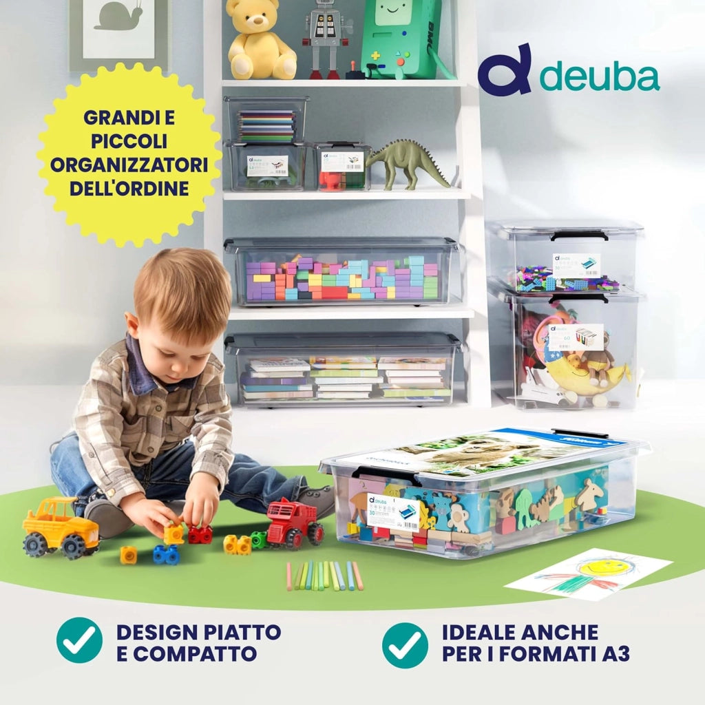 4X 30L Scatole in Plastica Trasparente Senza BPA Contenitori con Coperchio Impilabili Ruote Cassette Salvaspazio