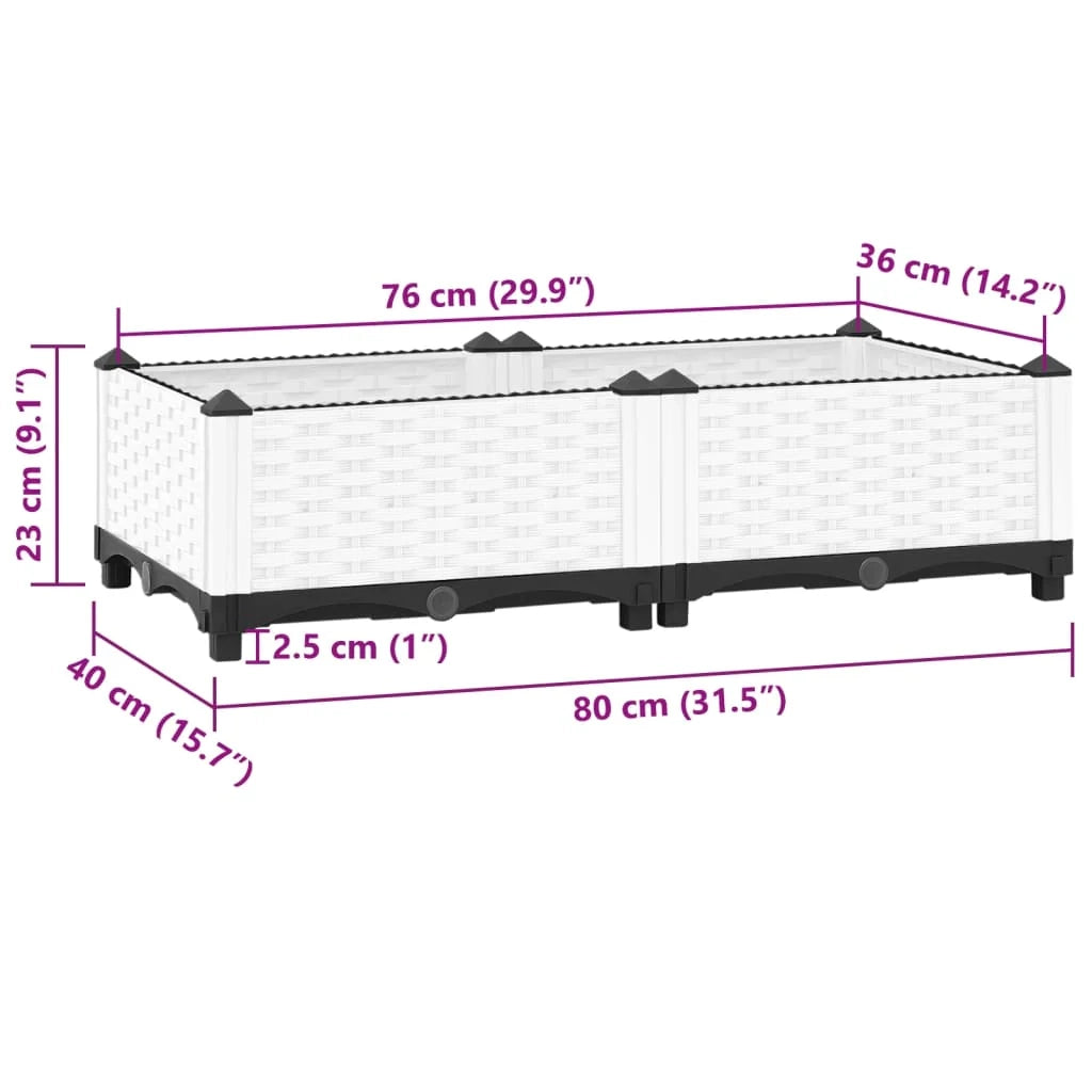 Fioriera rialzata per piante fiori terrazza giardino 80 x 40 x 23 cm polipropilene bianco 02_0039234