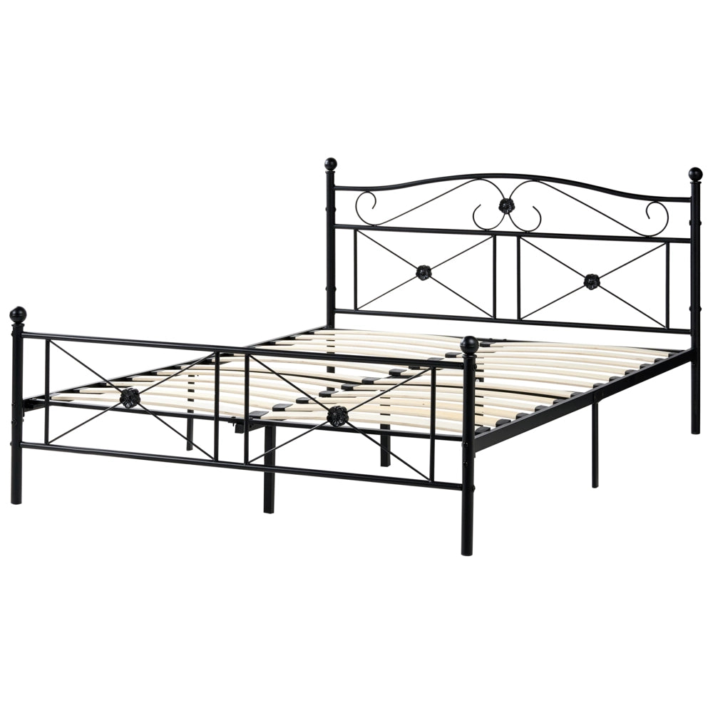 Letto matrimoniale 140 x 200 cm Rete a doghe con struttura in metallo Nero Retro