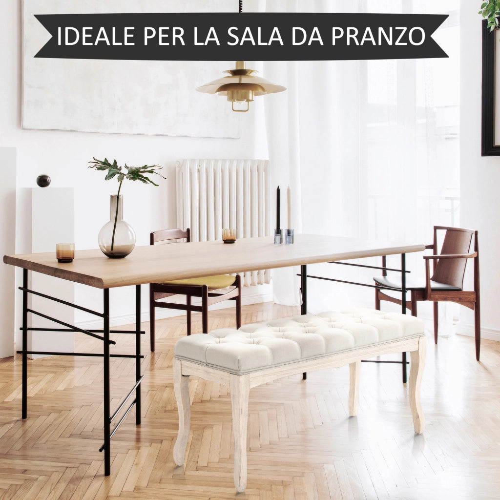 Letto Contenitore con Seduta Imbottita ¨C Minimal ¨C Beige, Tessuto, Legno, 110x40x48cm