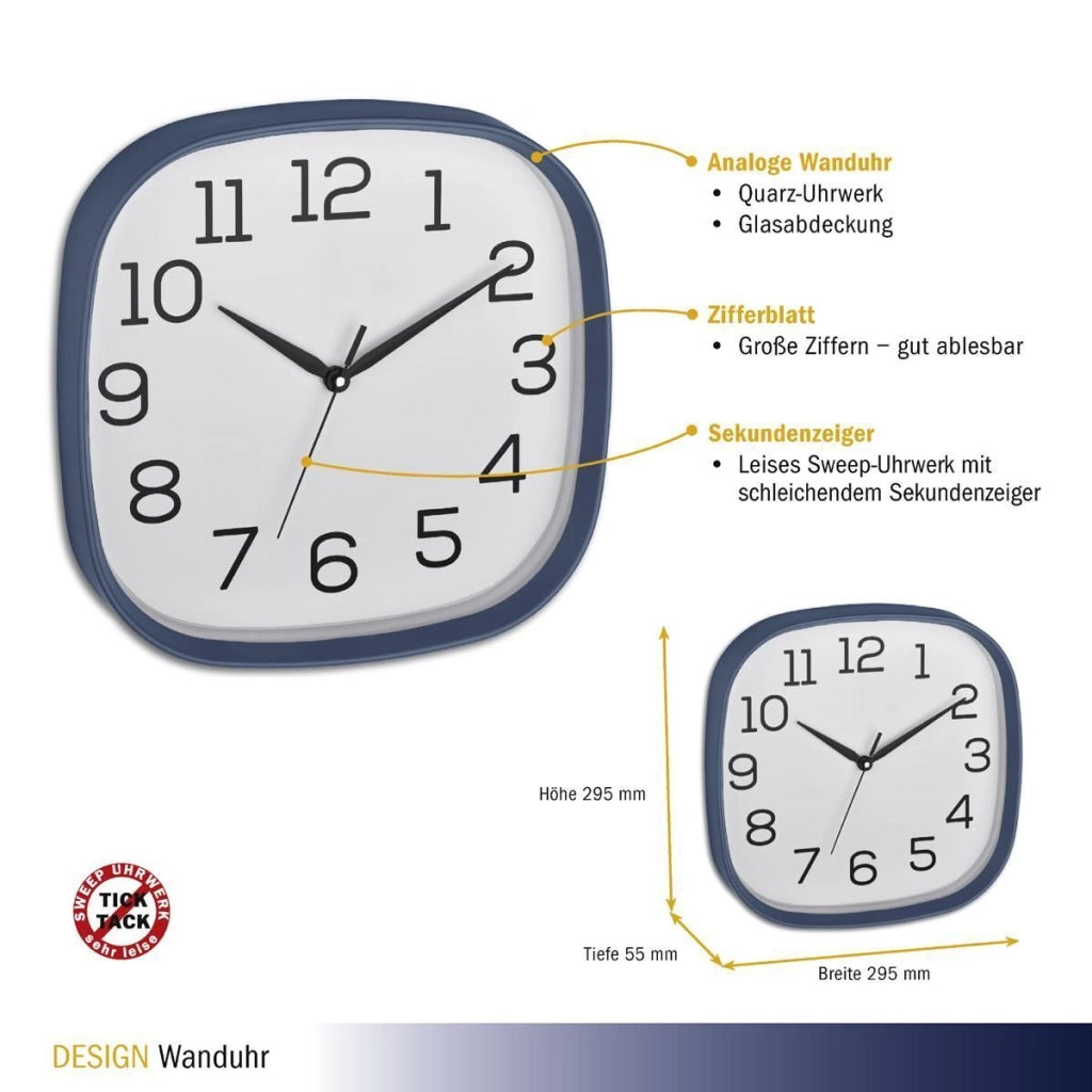 TFA-Dostmann 60.3053.06 wall/table clock Parete Quartz clock Quadrato Blu, Bianco