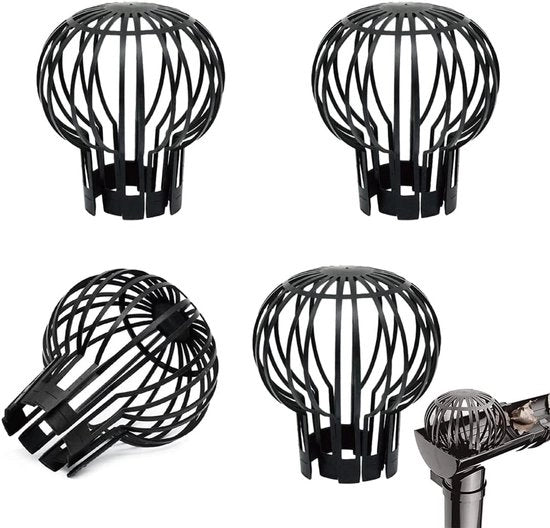 Difensore di gronda - Gronda pioggia griglia - 4 pezzi - Difensore di gronda - Ø 13 cm - Difensore di gronda in plastica a forma di stella - Per bordi di copertura, canali, fognature - Nero - difensori di gronda foglie