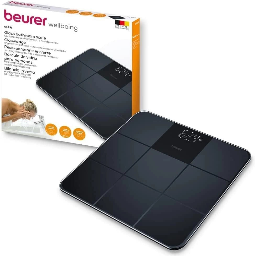 Beurer GS 235 Bilancia in Vetro con Superficie Antiscivolo e Magic Display, nero