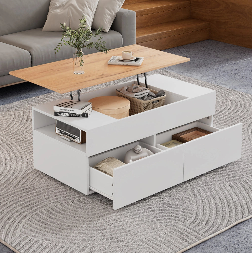 Tavolino da caffè elevabile 100x50 cm con 2 cassetti