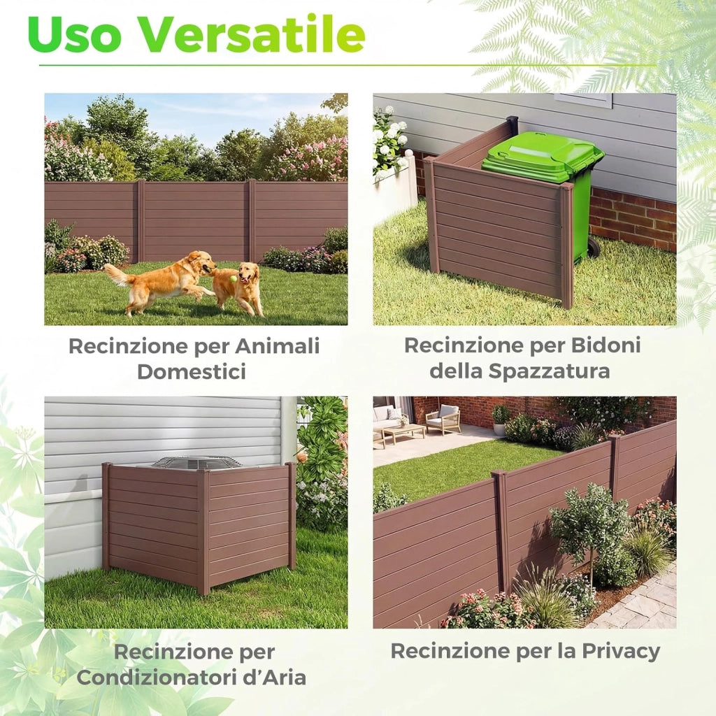 Schermo per Privacy da Esterno, Recinzione con 3 Pannelli e Pali di Metallo Zincato, Recinto da Esterno Versatile e Modulare per Piscina, Copribidone e Condizionatore d’Aria (Marrone)
