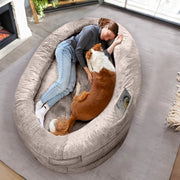 Letto per persone e cani | Grande lettino per persone | Scomparto caldo e confortevole per sedersi | Lettino per persone e animali domestici di grandi dimensioni | Copertura rimovibile | Beige