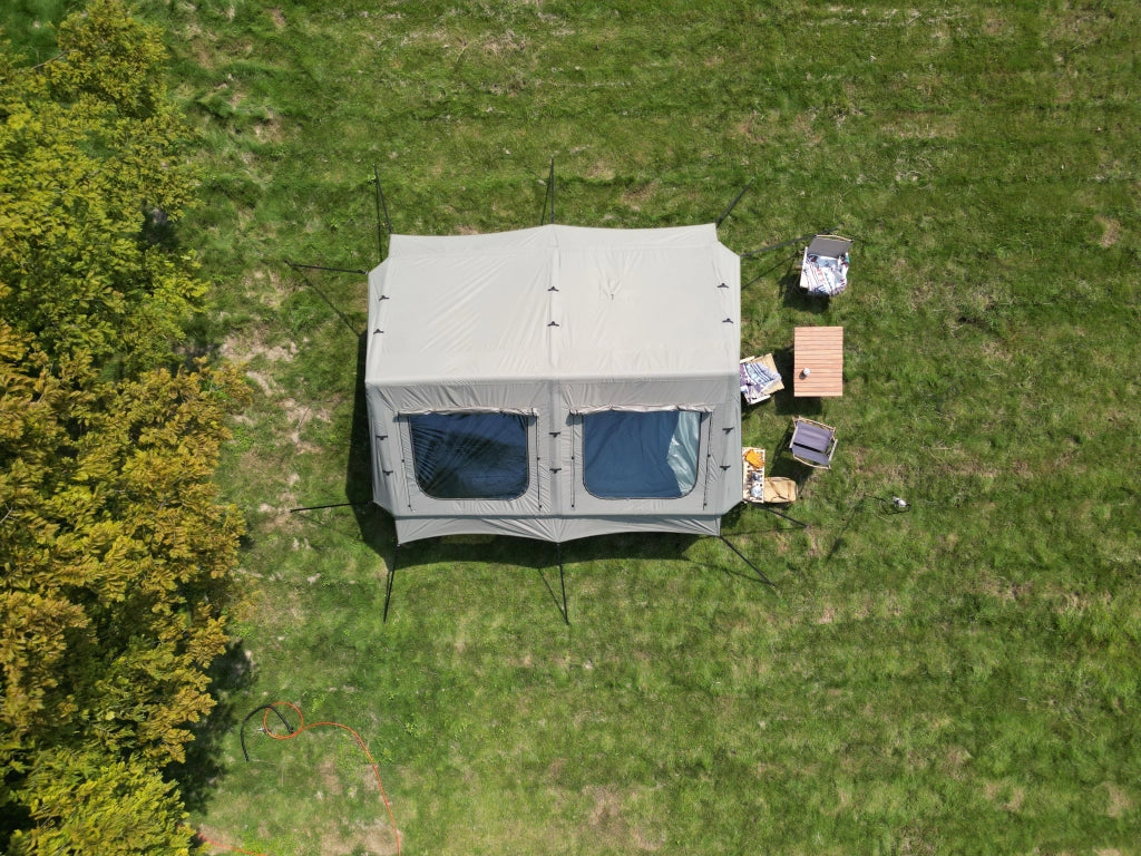 Gazebo da giardino gonfiabile con telaio a trave, finestre a rete e protezione UPF50+ in poliestere verde