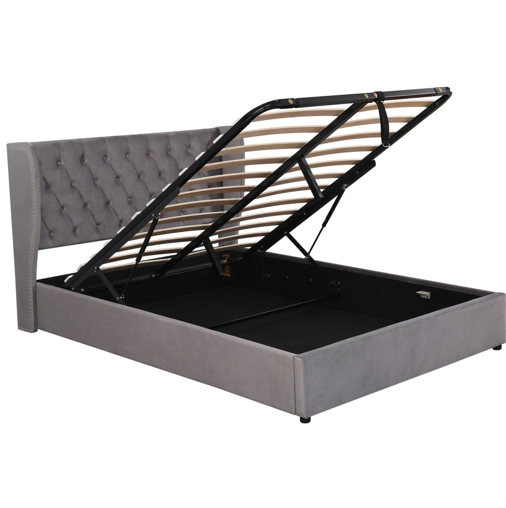 Letto matrimoniale 140x190 cm contenitore idraulico; velluto; grigio (Senza materasso)