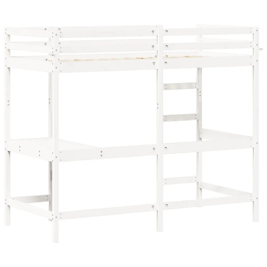 Letto Soppalco con Scrivania Bianco 90x190 cm Massello Pino